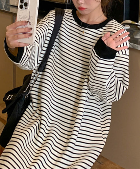 長袖ボーダーTシャツワンピース